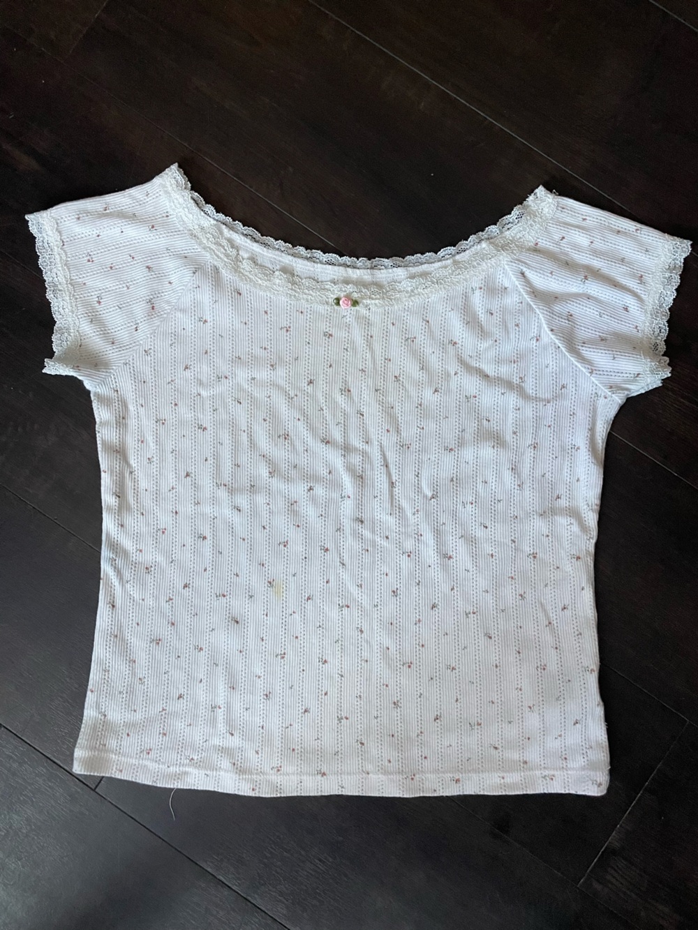 Aeropostale White Ribbed Lace-Trim Camisole with Pink Dot Accents